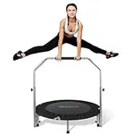 SereneLife 40" Foldable Mini Trampoline, Fitness Rebounder with Adjustable Foam Handle, Exercise Trampoline for Adults Indoor/Garden Workout