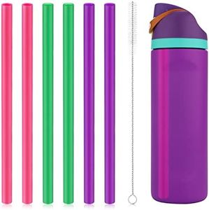 6pcs Replacement Straws for Owala FreeSip 24oz 32oz, Reusable Plastic Straws with Cleaning Brush for Owala Insulated Water Bottle 24 oz 32 oz and Flip 25 oz, Tumbler Accessories (Colorful)