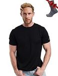 Merino.tech Merino Wool T-Shirt Mens - 100% Organic Merino Wool Undershirt Lightweight Base Layer + Hiking Wool Socks (Medium, Black Ink)