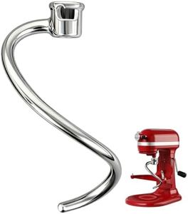 Stainless Steel Spiral Dough Hook Replacement for KitchenAid 6 Qt Bowl-Lift Stand Mixer, Fits Professional 600, Epicurean, KP26M1X, Heavy Duty Bread Dough Attachment, Dishwasher Safe