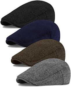 KUTTOR 4 Pieces Men's Herringbone Flat Newsboy Hat Classic Newsboy Cap Trendy Flat Cap for Outdoor Daily Use