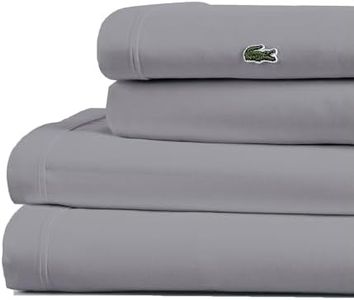 Lacoste 100% Cotton Percale Solid Sheet Set, Breathable, Cooling & Hotel Quality Sheets - Deep Pocket, Easy-Fit, Oeko-Tex Certified, Sleet, Queen