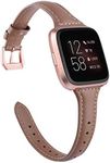 TOYOUTHS Leather Strap Compatible with Fitbit Versa/Versa 2 Bands Women Men Slim Genuine Leather Wristbands Replacement for Versa Lite Edition/Versa SE Accessorie Pink (Gray+Rose Gold Buckle)