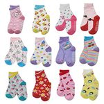 SkiBeaut 12 Pairs Toddler Girl Socks Lovely Kids Socks Non Skid Slipper Socks Grips 12-36 Months 1-3 Years Old Baby