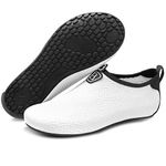 L-RUN Women's Men's Athletic Beach Walking Sandals Water Skin Shoes for Swimming Surfing Camping White Lines, Women's Size 14-15/Men's Size 12-13