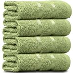 Towelogy® Luxury Egyptian Cotton Face Cloth Flannel Fingertip Towels Set 500 GSM Supersoft and Highly Absorbent Washcloths 30x30 cm (Pack 4, Green)