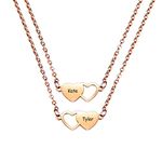 MeMeDIY Personalized Heart Matching Necklace, Custom Name Stainless Steel Adjustable BFF Rose-gold Friendship Necklace for 2 Sisters Best Friends Women Girls