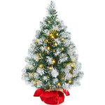 Yaheetech 2ft Prelit Frosted Tabletop Mini Artificial Christmas Tree Snow Flocked Xmas Holiday Decorations for Home/Office 1Pack