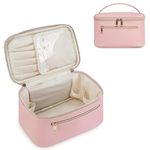 Makeup Bag, Travel Make Up Bag Water-Resistant Organizer Cosmetic Bags Portable Storage Brush Pouch in Eco Vegan Leather for Women, Pink(Patent Pending)