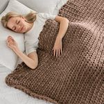 Maetoow Chunky Knit Blanket Throw, Handmade Warm & Cozy Blanket Couch, Bed, Home Decor, Soft Breathable Fleece Banket, Boho Thick Blankets and Giant Yarn Throws 50×60 Inch，Brown