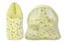 Adore Stuff Baby Cotton Bedding Set with Mosquito Net and 1 Baby Sleeping Bag Combo Gift for New Born Baby (Giraffe Print, Single Size) … (Yellow)