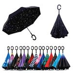 Jooayou Double Layer Inverted Umbrella, C Shape Handle Reverse Folding Umbrella, Anti-UV Windproof Travel Umbrella with Carrying Bag