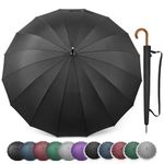 G4Free 54 Inch Golf Umbrella Windproof Waterproof Durable Strong 16 Ribs with Automatic Open Wooden Handle Hook Stick Umbrella for Rain Sun and Wind