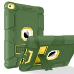 iPad Air 2 Case, BENTOBEN [Hybrid Shockproof Case] with Kickstand Rugged Triple-Layer Shock Resistant Drop Proof Case Cover for iPad Air 2 with Retina Display/iPad 6, Army Green/Yellow