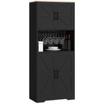 HOMCOM Kitchen Pantry Storage Cabinet, 68" Freestanding Hutch Cabinet with Microwave Oven Countertop, Farmhouse Doors, Black