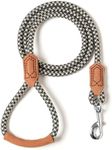 Mile High Life | Premium Leather Handle Dog Leash | Strong Rope Leash | Zinc Alloy Strong Clasp | Small Medium Large Dogs | 4/5/6 Feet(Black Khaki, 48 Inch (Pack of 1))