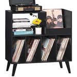 LELELINKY Large Record Player Stand, Turntable Stand with Storage, Vinyl Record Holder with Display Area, Record Player Table Holds Up to 300 Albums, Record Stand for Music Room Living Room-Black