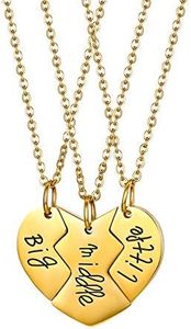 Flongo Friendship Necklaces BFF Chains Pendant Partner Necklaces Best Friends Necklace for 3 Moon Heart Puzzle with Engraving for Girls Women