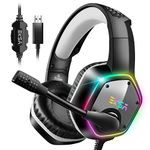 EKSA E1000 USB Gaming Headset for PC - Computer Headphones with Microphone/Mic Noise Cancelling, 7.1 Surround Sound Wired Headset & RGB Light - Gaming Headphones for PS4/PS5 Console Laptop (Black)