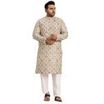 SOJANYA Plus (Since1958) Men's Cotton Linen Cream and Multi Printed Kurta and White Pyjama Set