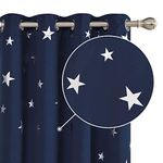 Deconovo Navy Blue Curtains for Living Room Super Soft Thermal Insulated Star Foil Printed Eyelet Blackout Curtains 46 x 54 Inch 2 Panels