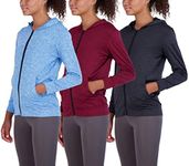 3 Pack: Womens Dry Fit Long Sleeve Full Zip Up Hoodie Jacket Ladies Athletic Running Track Workout Sports Yoga Pockets UPF Sun Shirt Rain Warm Sweat Up Winter Rain Lightweight Outerwear- Set 6, M