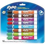 EXPO Dry Erase Markers, Whiteboard Markers with Low Odour Ink, Chisel Tip, Assorted Colours, 16 Count