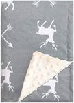 Soft Plush Deer Baby Blanket for Boys Girls Unisex with Print Animal Pattern Double Layer Dotted Backing Bed Throws for Baby Crib Receiving for Newborns 30x40 Inches