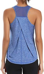 Aeuui Womens Workout Tops for Women Racerback Tank Tops Mesh Yoga Shirts Athletic Running Tank Tops Sleeveless Gym Clothes, Bright Blue, Small