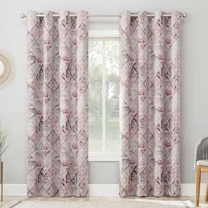 Sun Zero Reardon Global Medallion Print Energy Saving Grommet Curtain Panel, 54" x 95, Rosewine