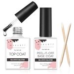 Makartt Peel Off Base Coat and Top Coat, 2 * 15ml Long Lasting Shine Clear No Wipe Gel Top Coat Base Coat Nail Polish No Filing Soaking-off Needed for Nail Art Home DIY Manicure Salon