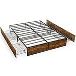 KOMFOTT Queen Size Platform Bed Frame with 4 Rolling Storage Drawers, Industrial Metal Bed Frame with Reserved Holes for Headboard, Space Saving Mattress Foundation, No Box Spring Needed (Queen)