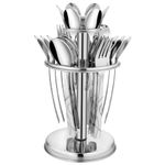 Parage 25 Pieces Beauty Premium Stainless Steel Cutlery Set for Home & Kitchen (Contains: 6 Table Spoons, 6 Forks, 6 Tea Spoons, 6 Dinner Spoons, 1 Stand), Spoon Set, Dining Tableware Fancy- Silver