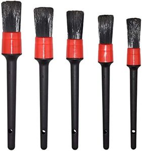 Detailing Brush Set - 5 Different Sizes Premium Natural Boar Hair Mixed Fiber Plastic Handle Automotive Detail Brushes for Cleaning Wheels, Engine, Interior, Emblems, Air Vents, Car, Motorcy