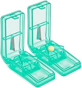 2PCS Pill Cutter - Design in The USA - Pill Cutters for Small or Large Pills - Safety Shield Multiple Pill Splitter - Doubles as a Pill Case - Travel Size (Lake Blue)
