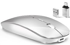 LEAPEST Wireless Bluetooth Mouse for MacBook Pro/Air/Mac/iPad/Laptop/Desktop/Mac/PC/Computer/Phone-Portable Slim Silent Office Mice with USB-C Adapter 2.4 GHz USB Mice (WhiteSilver)