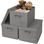 GRANNY SAYS Storage Bins with Lids, Pack of 3 Linen Closet Organizers and Storage Baskets for Shelves, Rangement Garde Robe Storage Containers for Wardrobe, Dark Grey Closet Storage Bins With Lids