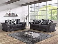 Amazing Sofas 3+2 SHANNON FARROW LARGE SOFA CHENILLE FABRIC GREY BLACK/BROWN BEIGE (GREY BLACK). Fire resistant as per British Standards, foam filled seats for comfort.