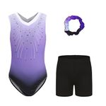 Cucudy Gymnastics Leotards for Girls Dancewear (SHORT PURPLE, Tag 6A(5-6 Years))