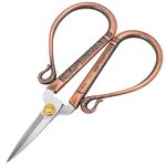 KUONIIY Embroidery Scissors, Vintage Sewing Scissors, Stainless Steel Cross Stitch Scissors with Comfortable Large Handle for Embroidery, Sewing, Art Work and DIY, Red Bronze