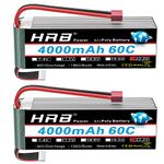 HRB 2pcs 6S 22.2V 4000mAh 60C Lipo Battery with Deans T Plug for RC Helicopter Airplane Car Boat Truck (22.2V 4000mAh Deans T)