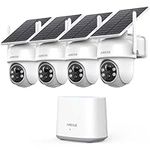ANSQUE Solar Security Cameras Wireless Outdoor, 4-Cam Kit, No Monthly Fee, 2K Color Night Vision with Solar Panel, Local Storage, 360° View, Auto Tracking