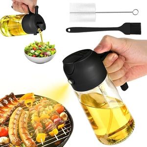 ZIGMART 5 in 1 Glass Oil Mister Sprayer & Durable Refillable Dispenser Bottle for Kitchen - High-Quality Oil Sprayer for Air Fryer, Salad Dressing, BBQ - Scale Pourer & Oil Brush (Black)