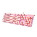 i-rocks K75M Mechanical Keyboard - 104 Keys - with Cherry MX Brown Switches, PBT Keycaps, Backlit LED Light and Shortcut Keys - Programmable Light & Macro Recorder (Pink)