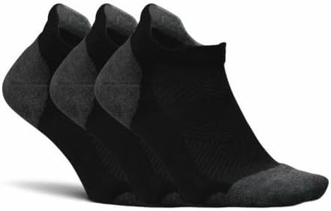 Feetures Elite Max Cushion No Show Tab Ankle Socks - Sport Sock with Targeted Compression- New Black, L (3 Pair)