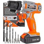 Terratek Cordless Drill Driver 18V Lithium-Ion, 13Pc Electric Screwdriver Set, LED Work Light, Electric Drill Quick Change Power Drill Battery and Charger Included