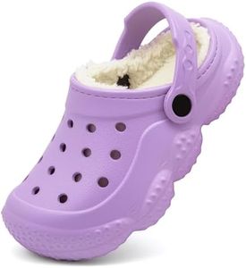 INMINPIN Kids Fur Lined Clogs Toddler Fuzzy Slippers, Purple, 1-2J | Warm Faux Fur Inside, Non-slip Sole, Winter Gifts, Cozy, Lightweight, Indoor and Outdoor