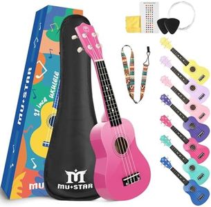 MUSTAR Soprano Ukulele Beginners Kit - 21 Inch Basswood Ukuleles for Kids, Beginner, Ukulele Pack With Gig Bag, Strap, Picks, Pink Ukuleles Set