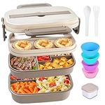 Bento Box Adult Lunch Box, Stackable Bento Lunch Container for Adults Kids, 3 Layer Portable Lunch Containers with Utensils, Sauce Jar, Muffin Liners, 63oz, Microwave & Dishwasher Safe, Brown