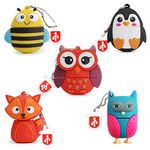 16GB USB Flash Drive Pack of 5 Pcs, BorlterClamp Thumb Drive with Cute Animal Pattern, Gift for Students and Children…